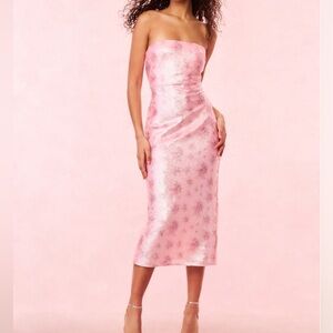 Pink Floral Strapless Formal LoveShackFancy Stasia Sequin Midi Dress